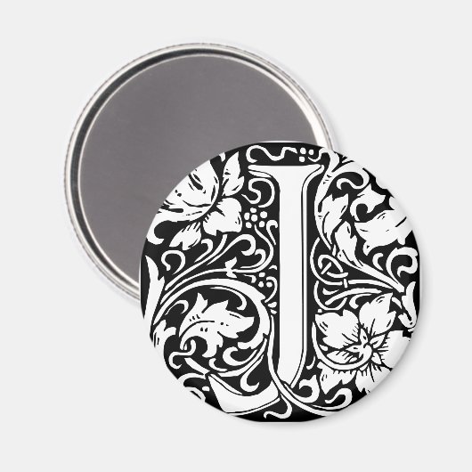 Brief J Middeleeuws Monogram Art Nouveau Magneet (Voorkant / Achterkant)
