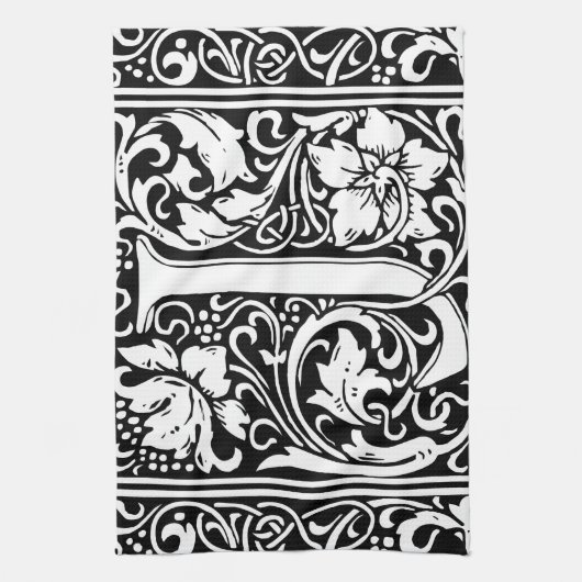 Brief J Middeleeuws Monogram Art Nouveau Theedoek (Verticaal)