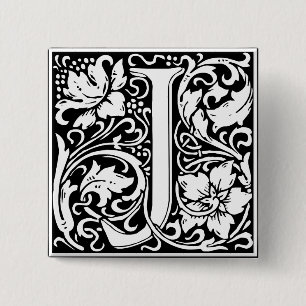 Brief J Middeleeuws Monogram Art Nouveau Vierkante Button 5,1 Cm
