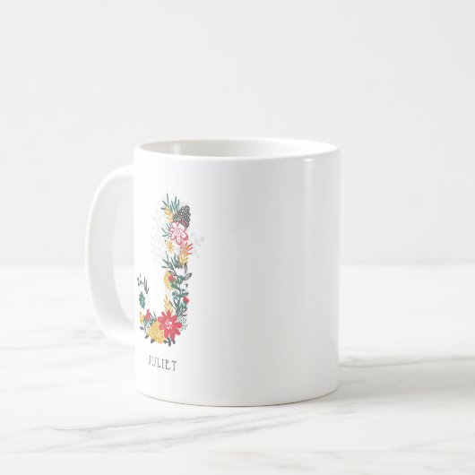 Brief J | Whimsical Floral Letter Monogram I Mok (Voorkant links)