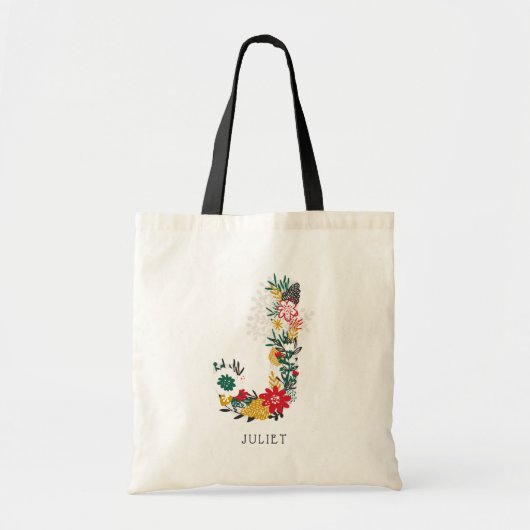 Brief J | Whimsical Floral Letter Monogram I Tote Bag (Voorkant)