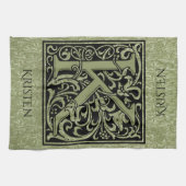 Brief K Eerste Letter Monogram gepersonaliseerd Theedoek (Horizontaal)