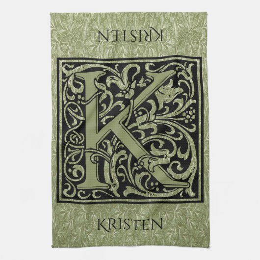 Brief K Eerste Letter Monogram gepersonaliseerd Theedoek (Verticaal)