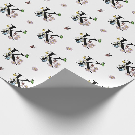 Brief K Floral Waterverf Butterfly Monogram Cadeaupapier (Hoek)