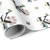 Brief K Floral Waterverf Butterfly Monogram Cadeaupapier (Rol Hoek)