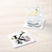 Brief K Floral Waterverf Butterfly Monogram Kartonnen Onderzetters (Insitu)