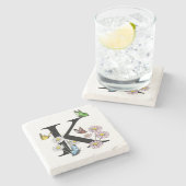 Brief K Floral Waterverf Butterfly Monogram Stenen Onderzetter (Zijkant)