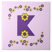 Brief K in Flores Paarse monogram Tegeltje (Voorkant)