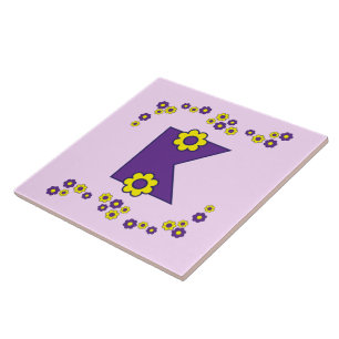 Brief K in Flores Paarse monogram Tegeltje