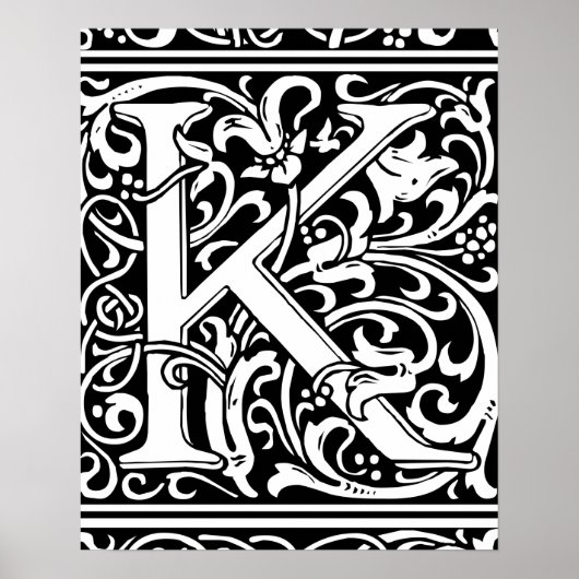 Brief K Medieval Monogram Initiaal Poster (Voorkant)