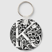 Brief K Medieval Monogram  Initiaal Sleutelhanger (Voorkant)