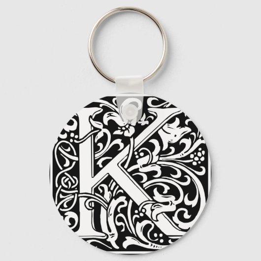 Brief K Medieval Monogram Initiaal Sleutelhanger (Voorkant)