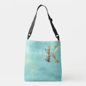 *~ BRIEF K - Monogram Gold Glitter Turquoise Blue Crossbody Tas (Achterkant)