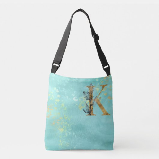 *~ BRIEF K - Monogram Gold Glitter Turquoise Blue Crossbody Tas (Voorkant)