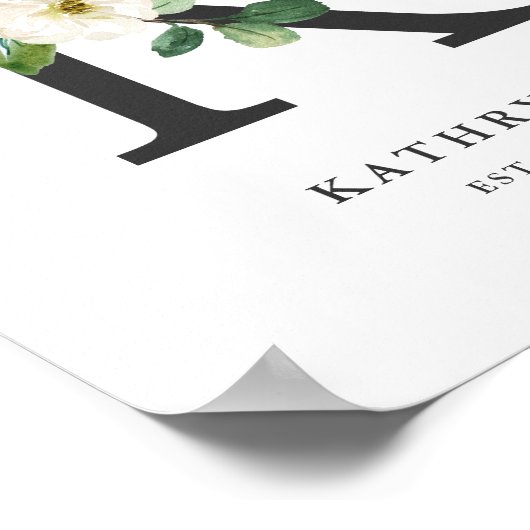 Brief K Monogram Waterverf Perzik Florals Nursery Poster (Hoek)