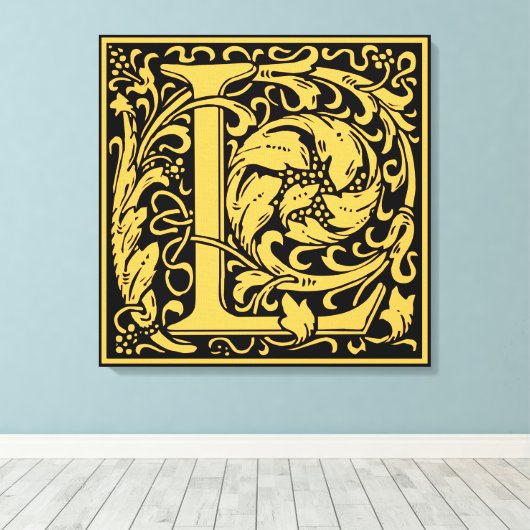 Brief L Middeleeuws Monogram Art Nouveau Canvas Afdruk (Insitu (Houten vloer))