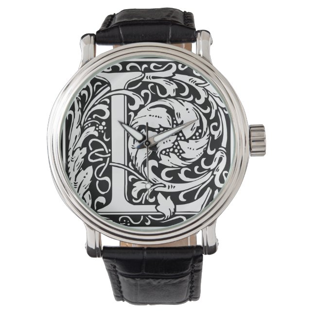 Brief L Middeleeuws Monogram Art Nouveau Horloge (Voorkant)