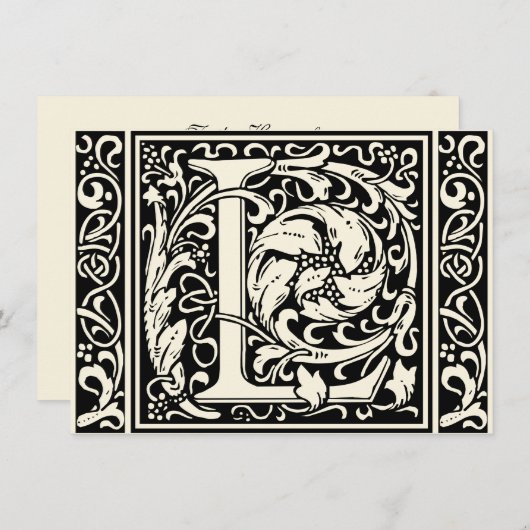 Brief L Middeleeuws Monogram Art Nouveau Kaart (Voorkant / Achterkant)