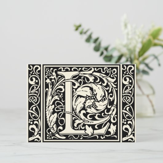 Brief L Middeleeuws Monogram Art Nouveau Kaart (Staand voorkant)
