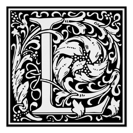 Brief L Middeleeuws Monogram Art Nouveau Poster (Voorkant)