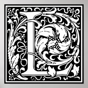 Brief L Middeleeuws Monogram Art Nouveau Poster