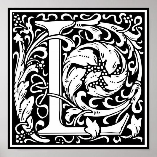 Brief L Middeleeuws Monogram Art Nouveau Poster (Voorkant)