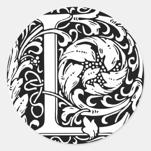 Brief L Middeleeuws Monogram Art Nouveau Ronde Sticker (Voorkant)