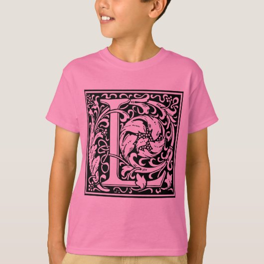 Brief L Middeleeuws Monogram Art Nouveau T-shirt (Voorkant)