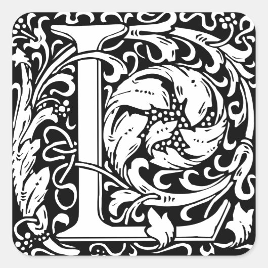 Brief L Middeleeuws Monogram Art Nouveau Vierkante Sticker (Voorkant)
