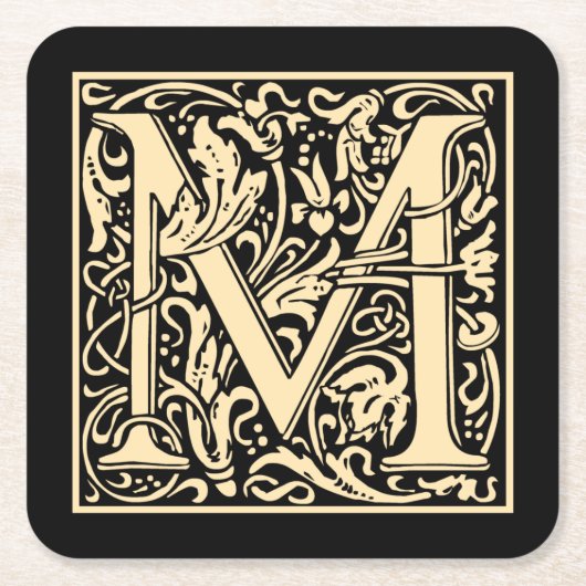 Brief M  eerste brief Sepia Beige over zwart Kartonnen Onderzetters (Voorkant)