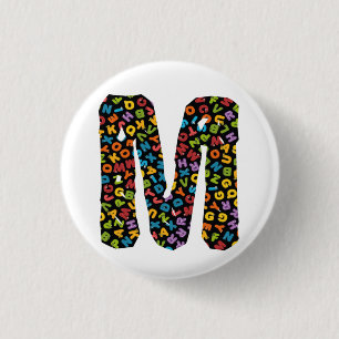 Brief M met het alfabet Ronde Button 3,2 Cm