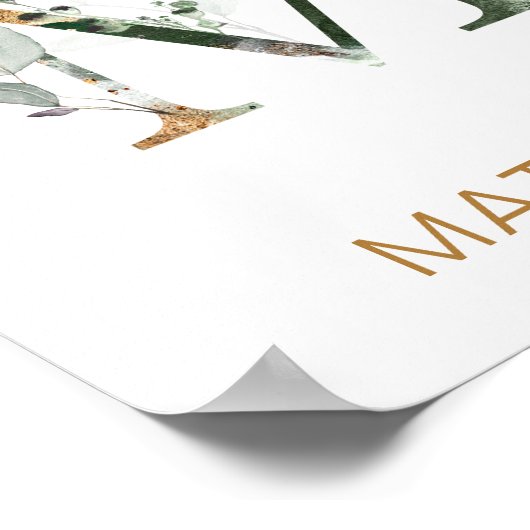 Brief M Monogram Groen goudbladerblad Nursery Poster (Hoek)