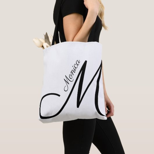 Brief M - Monogram + Naam - modern elegant Tote Bag (Dichtbij)