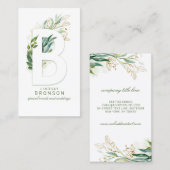 Brief Monogram Gold Greenery Leaves Elegant Visitekaartje (Voorkant / Achterkant)