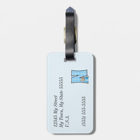 Brief N met Teddy Bear in Blue Checks Bagagelabel (Achterkant verticaal)