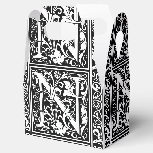 Brief N Middeleeuws Monogram Art Nouveau Bedankdoosjes (Geopend)