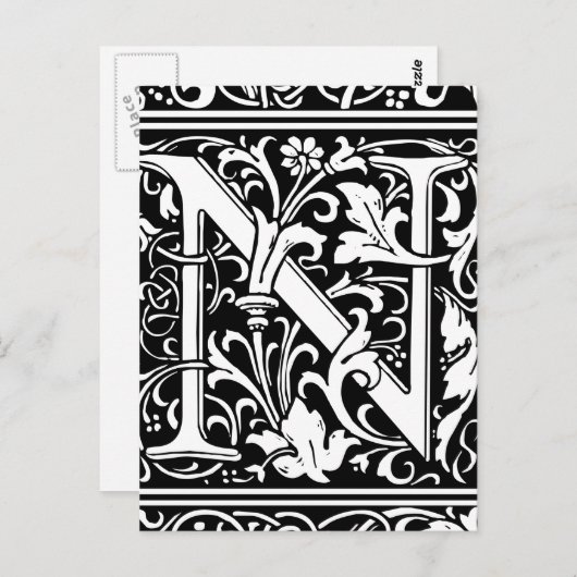Brief N Middeleeuws Monogram Art Nouveau Briefkaart (Voorkant / Achterkant)