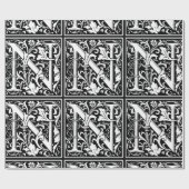 Brief N Middeleeuws Monogram Art Nouveau Cadeaupapier (Vlak)