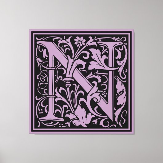 Brief N Middeleeuws Monogram Art Nouveau Canvas Afdruk (Voorkant)