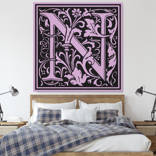 Brief N Middeleeuws Monogram Art Nouveau Canvas Afdruk (Insitu (Slaapkamer))