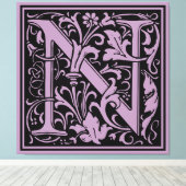 Brief N Middeleeuws Monogram Art Nouveau Canvas Afdruk (Insitu (Houten vloer))