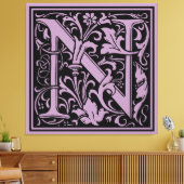 Brief N Middeleeuws Monogram Art Nouveau Canvas Afdruk (Insitu (Woonkamer))