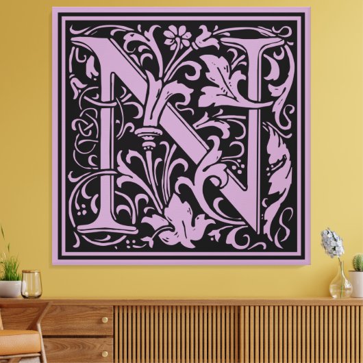 Brief N Middeleeuws Monogram Art Nouveau Canvas Afdruk (Insitu (Woonkamer))