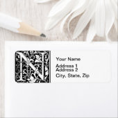 Brief N Middeleeuws Monogram Art Nouveau Etiket (Insitu)