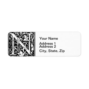 Brief N Middeleeuws Monogram Art Nouveau Etiket