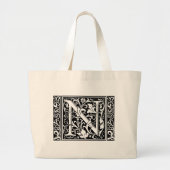 Brief N Middeleeuws Monogram Art Nouveau Grote Tote Bag (Voorkant)