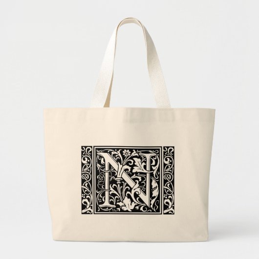 Brief N Middeleeuws Monogram Art Nouveau Grote Tote Bag (Voorkant)
