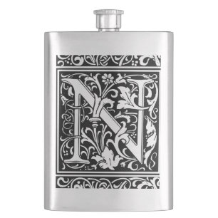Brief N Middeleeuws Monogram Art Nouveau Heupfles