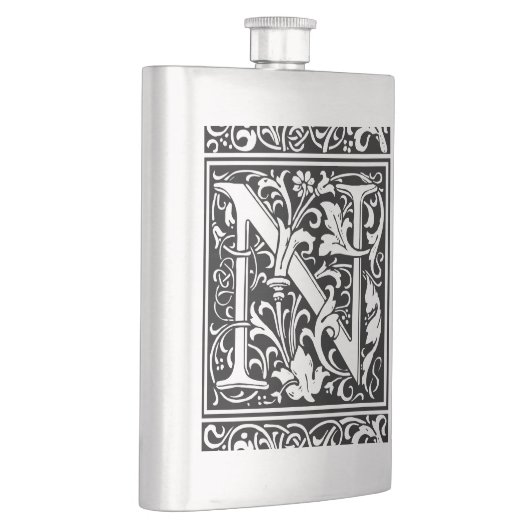 Brief N Middeleeuws Monogram Art Nouveau Heupfles (Rechts)