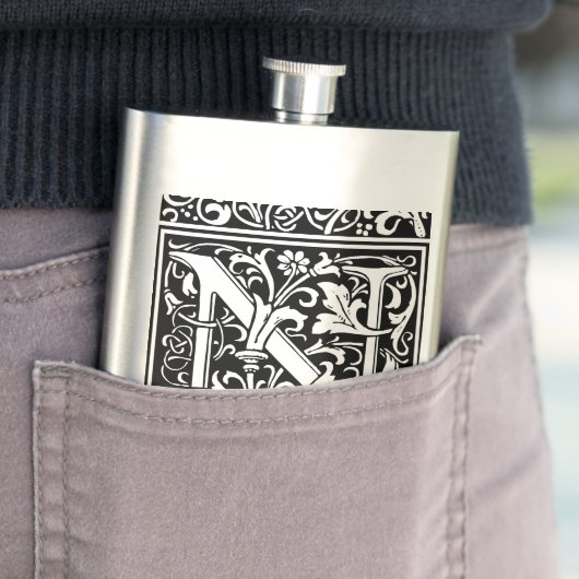 Brief N Middeleeuws Monogram Art Nouveau Heupfles (Voorbeeld)